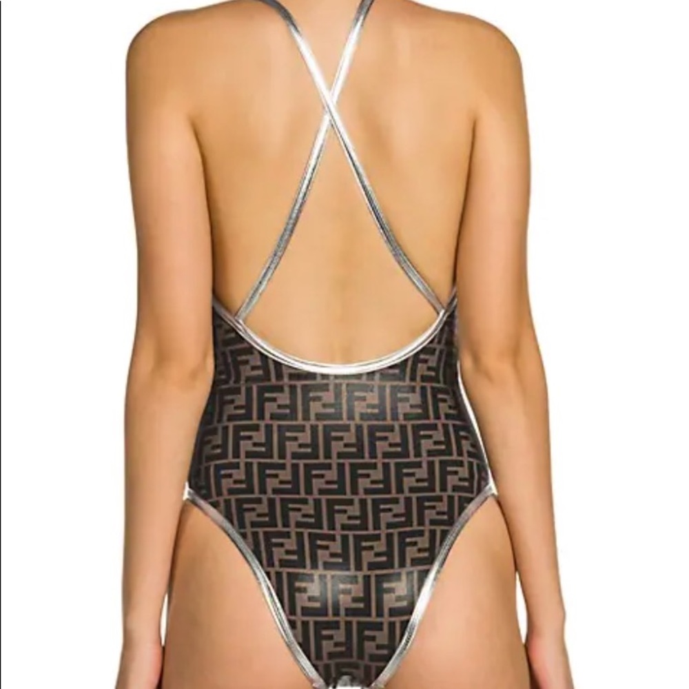 SOLD Fendi Allover Logo V-Neck One-Piece Swimsuit - Picture 4 of 12